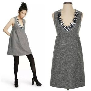 Anna Sui For Target Metallic Gray Boucle V-Neck Shift Mini Dress Cocktail Large